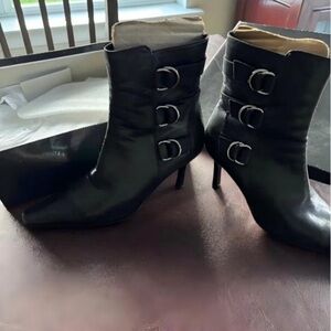 Forever 21 Black Heeled Boots with Triple Buckle
